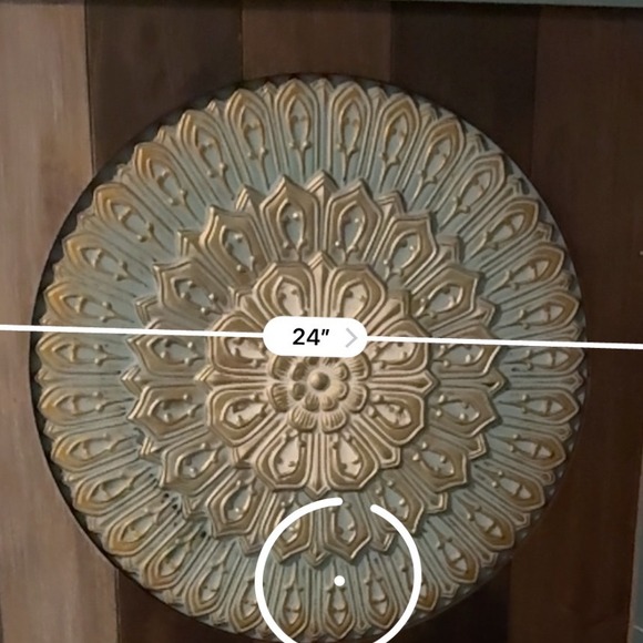 Round Mandala Wall Art Teal Gold Wood Plank Square Frame 24 Inch Decor - Picture 5 of 6